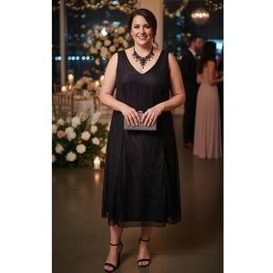 Vtg Dressbarn Y2K Sheer Overlay Glitter Sparkle Dress Size 14W Formal Event